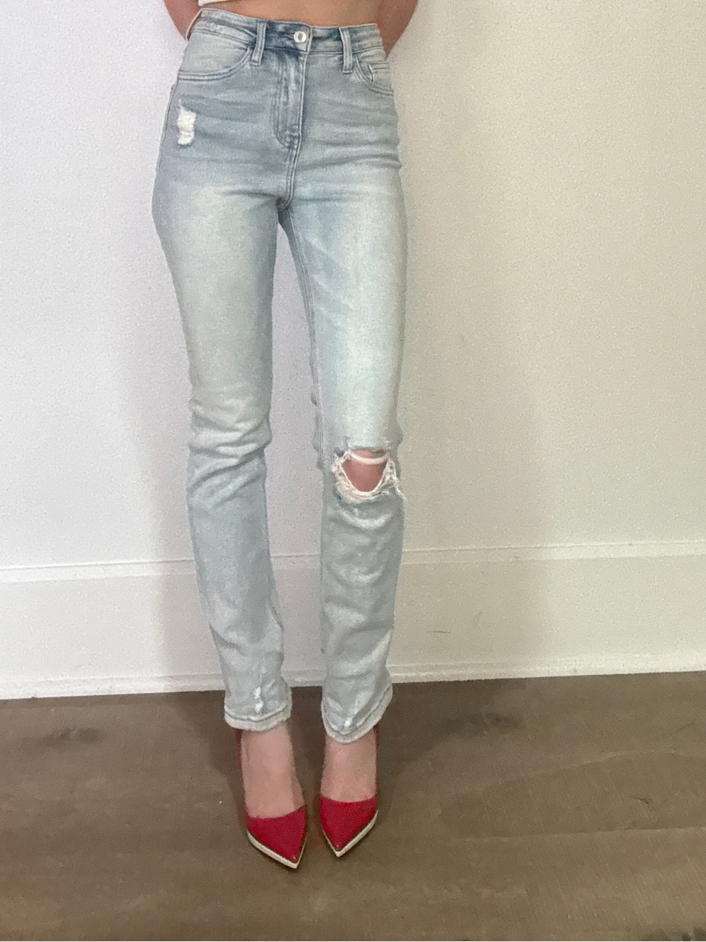 Light Wash Distressed High-Rise Women’s Jeans